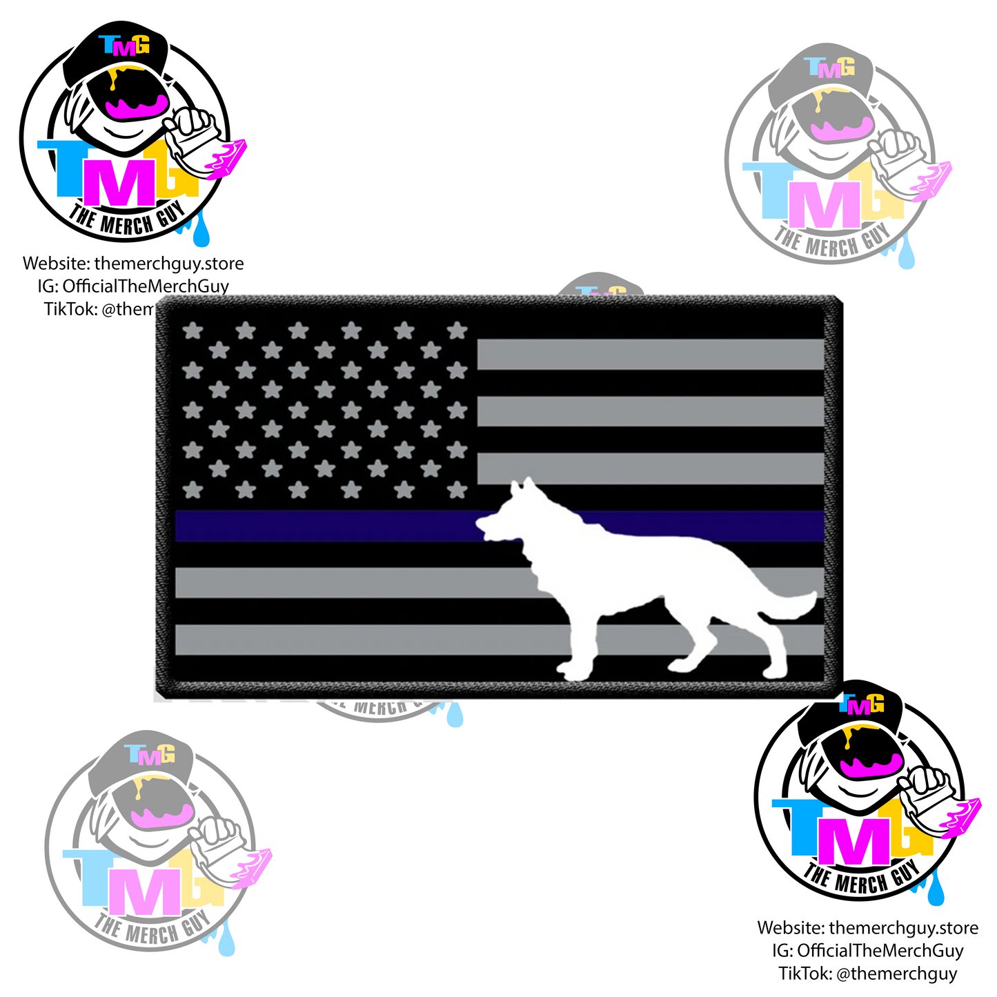 USA Flag with K9 and Thin Blue Line Patch - Police K9, Blue Line, Iron on Patch, Velcro Backing Patch