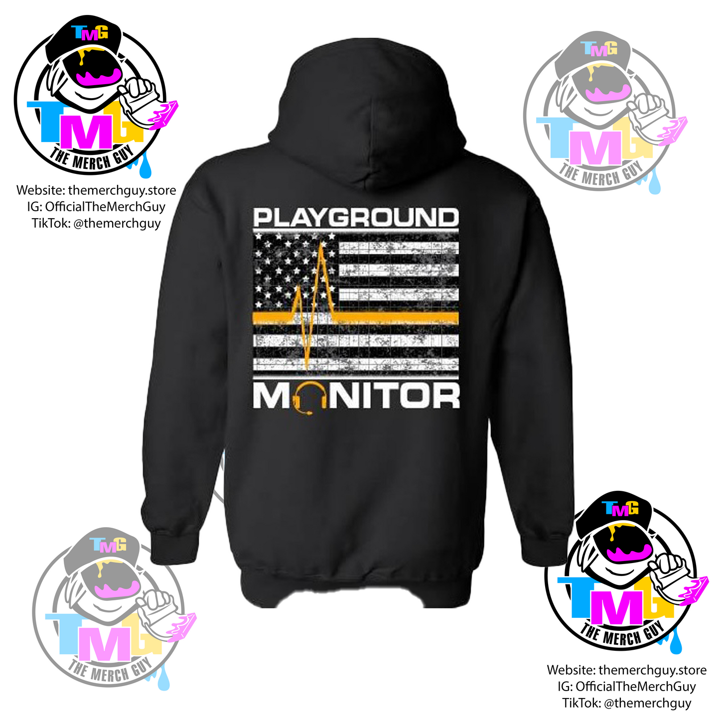 Playground Monitor Hoodie - Dispatcher, 911 Communications, Gold Line, Funny Dispatch, Dispatcher Gift