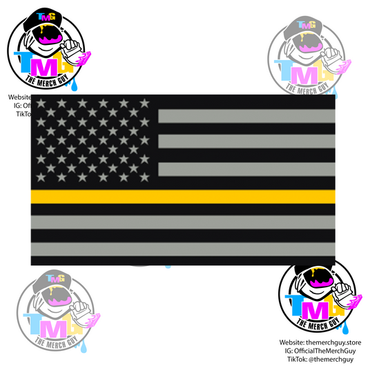 USA Flag Gold Line Flag Sticker Decal - Dispatcher Sticker, Thin Gold Line, 911 Dispatch Sticker