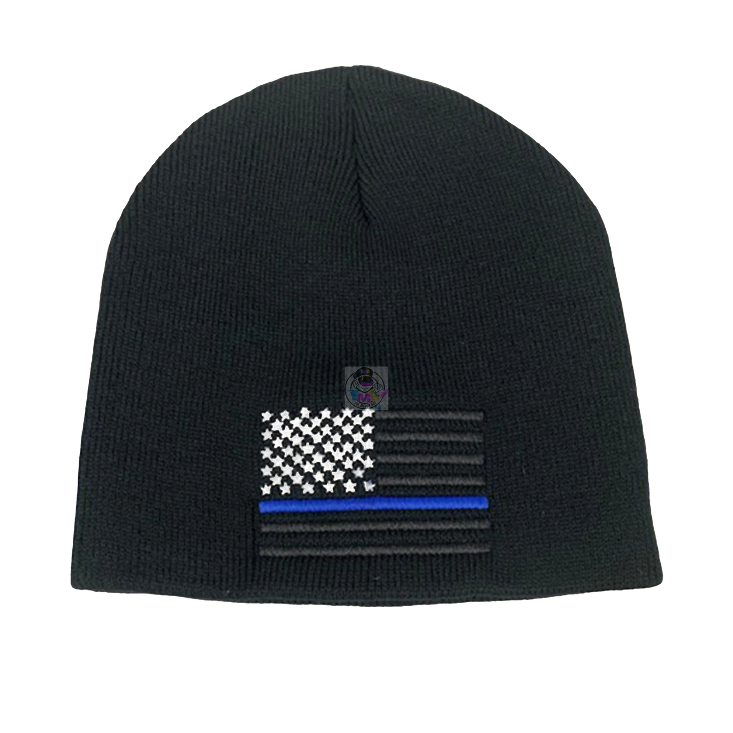 USA Flag Blue Line Embroidered Beanie
