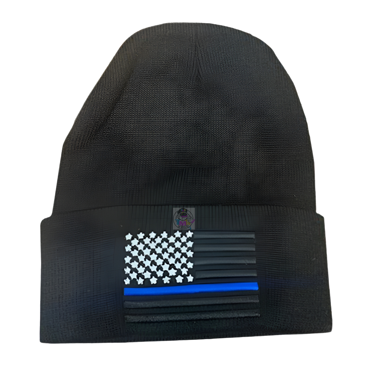 USA Flag Blue Line Embroidered Beanie
