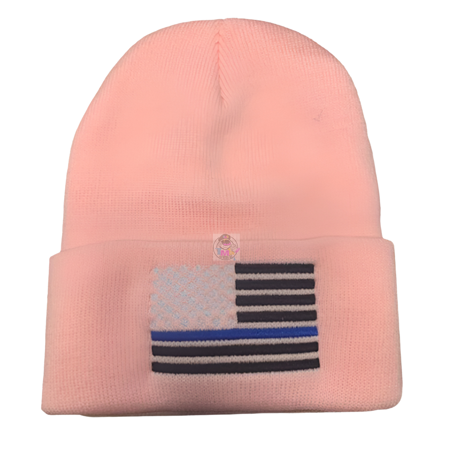 USA Flag Blue Line Embroidered Beanie