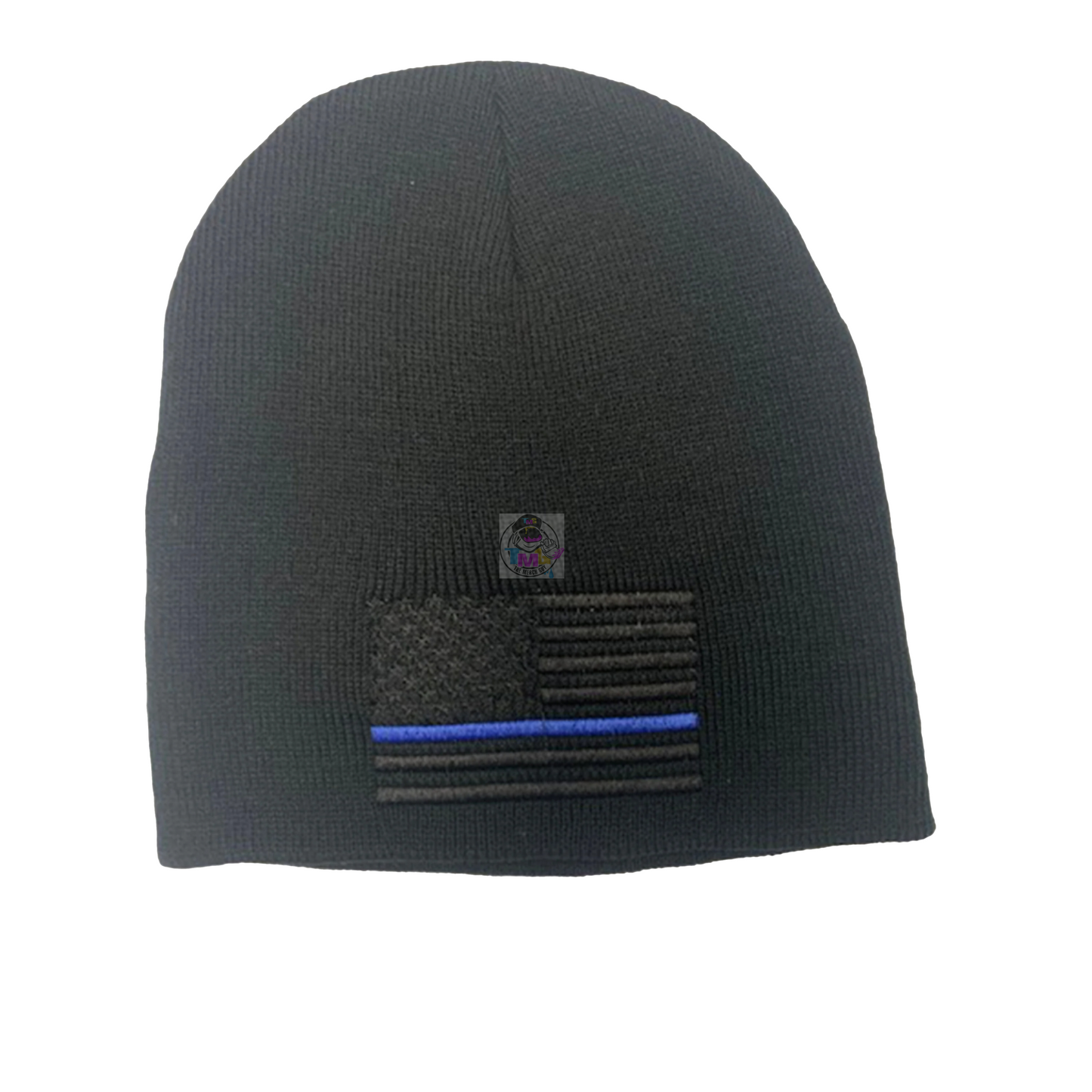 USA Flag Blue Line Embroidered Beanie