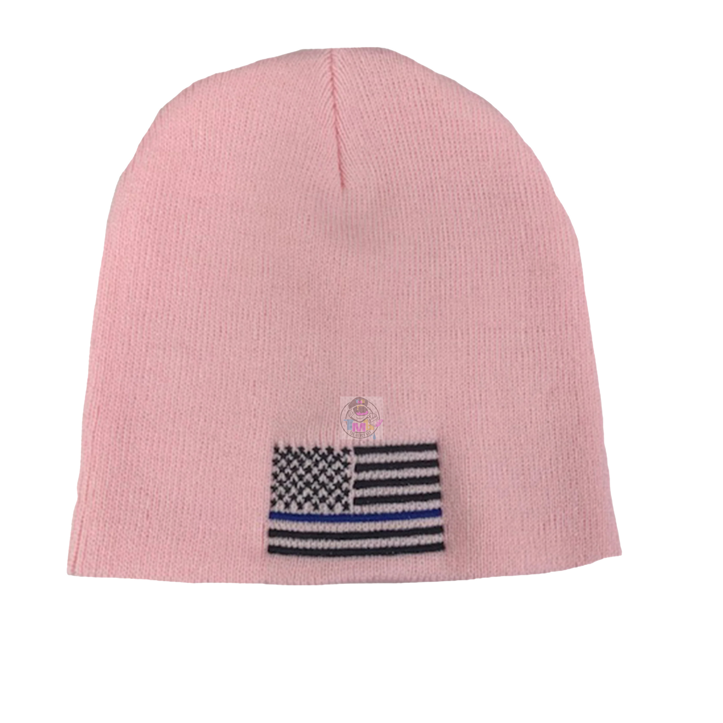 USA Flag Blue Line Embroidered Beanie