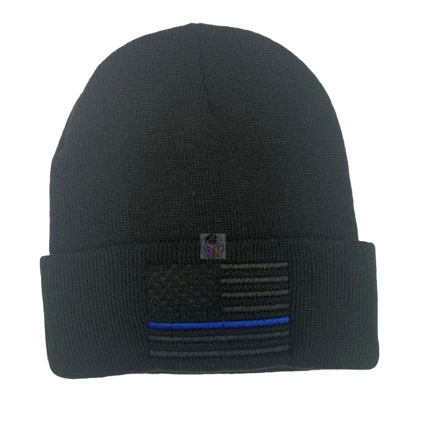 USA Flag Blue Line Embroidered Beanie