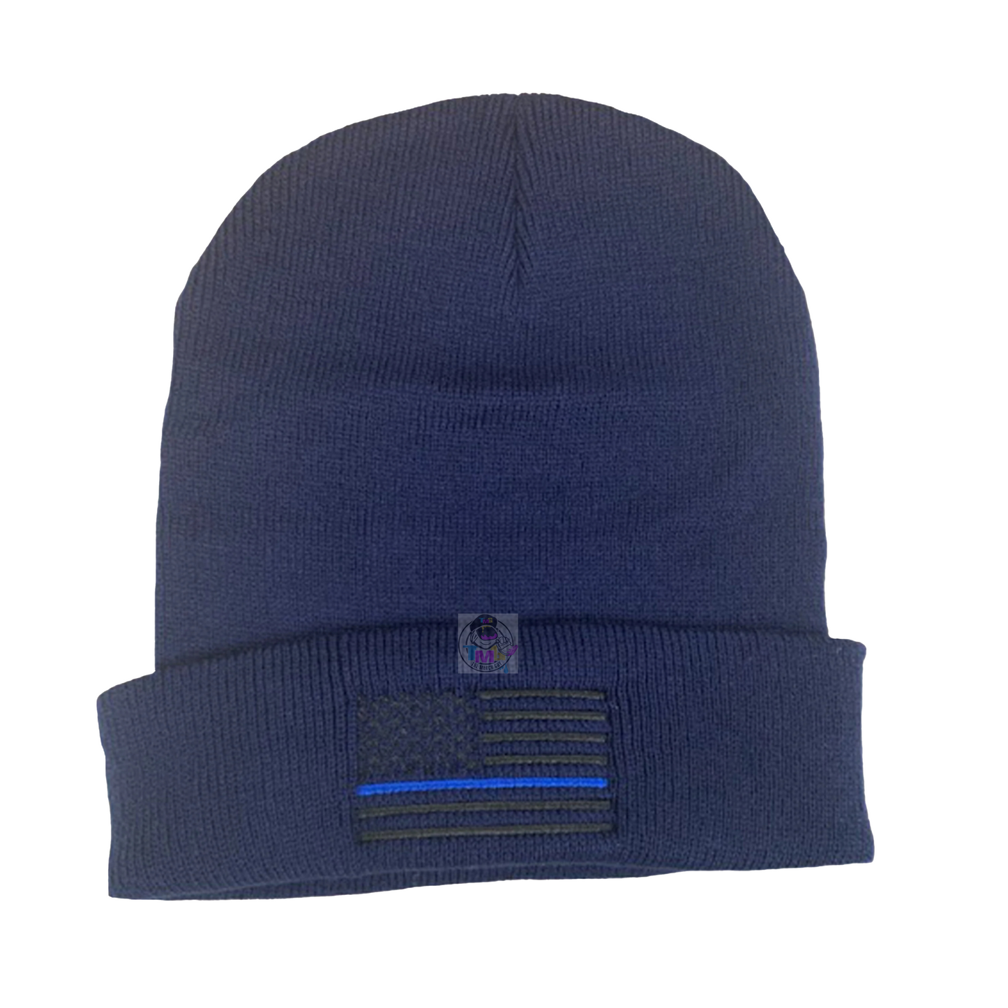 USA Flag Blue Line Embroidered Beanie