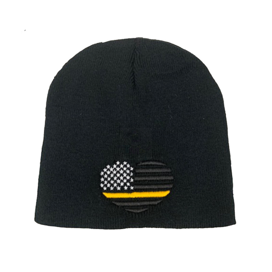 USA Flag Heart Embroidered Beanie with Blue, Red or Gold Line