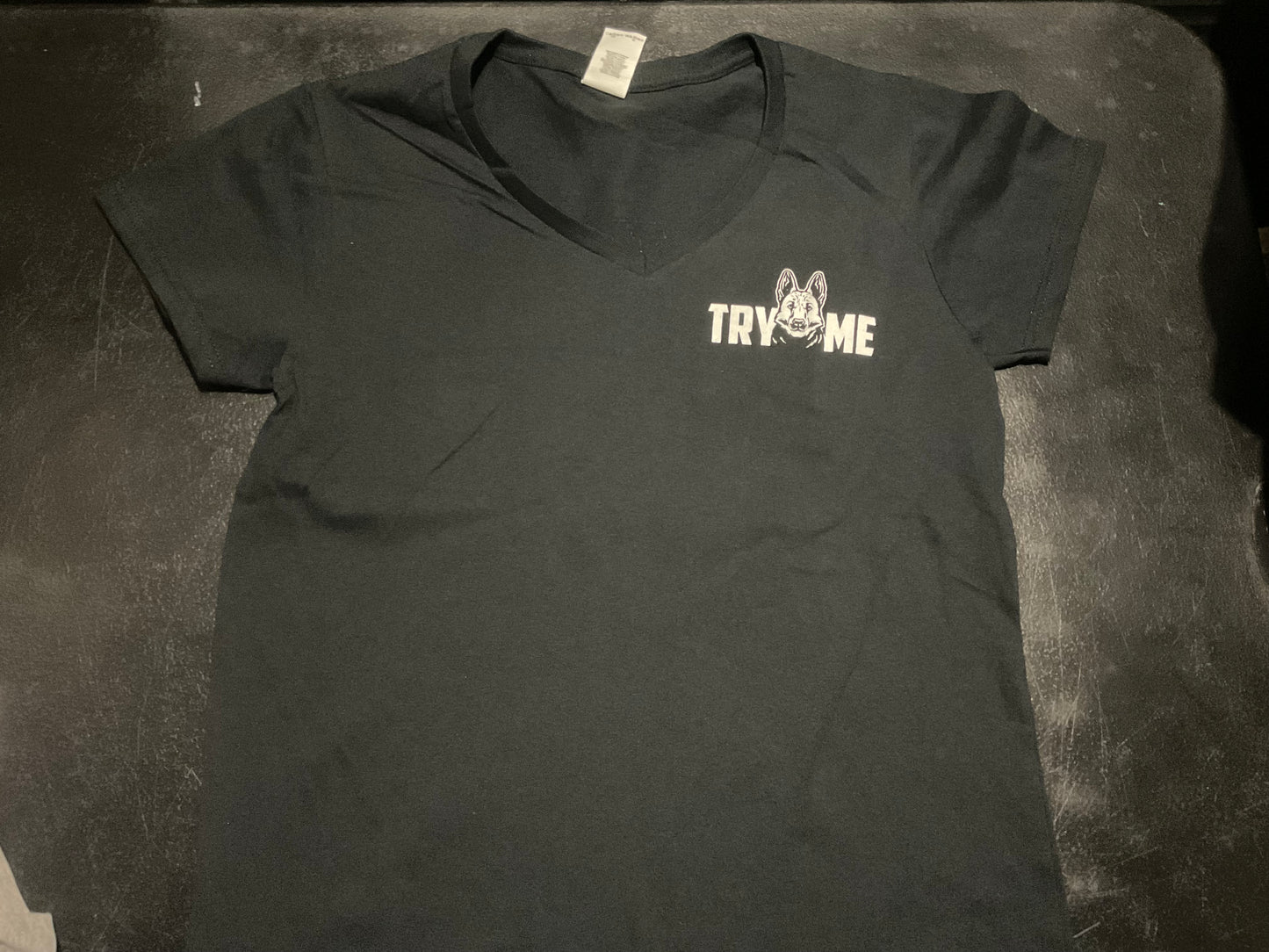 Police K9 Try Me on Lady's Black V-Neck