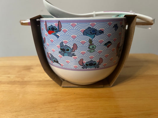 Officially Licensed Stitch 20 oz Ceramic Bowl with Spoon and Chopsticks