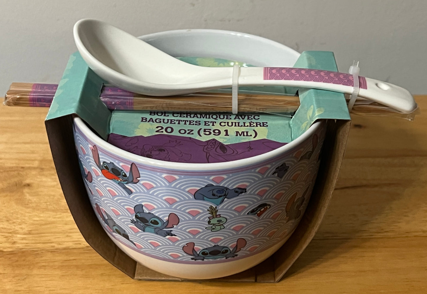 Officially Licensed Stitch 20 oz Ceramic Bowl with Spoon and Chopsticks