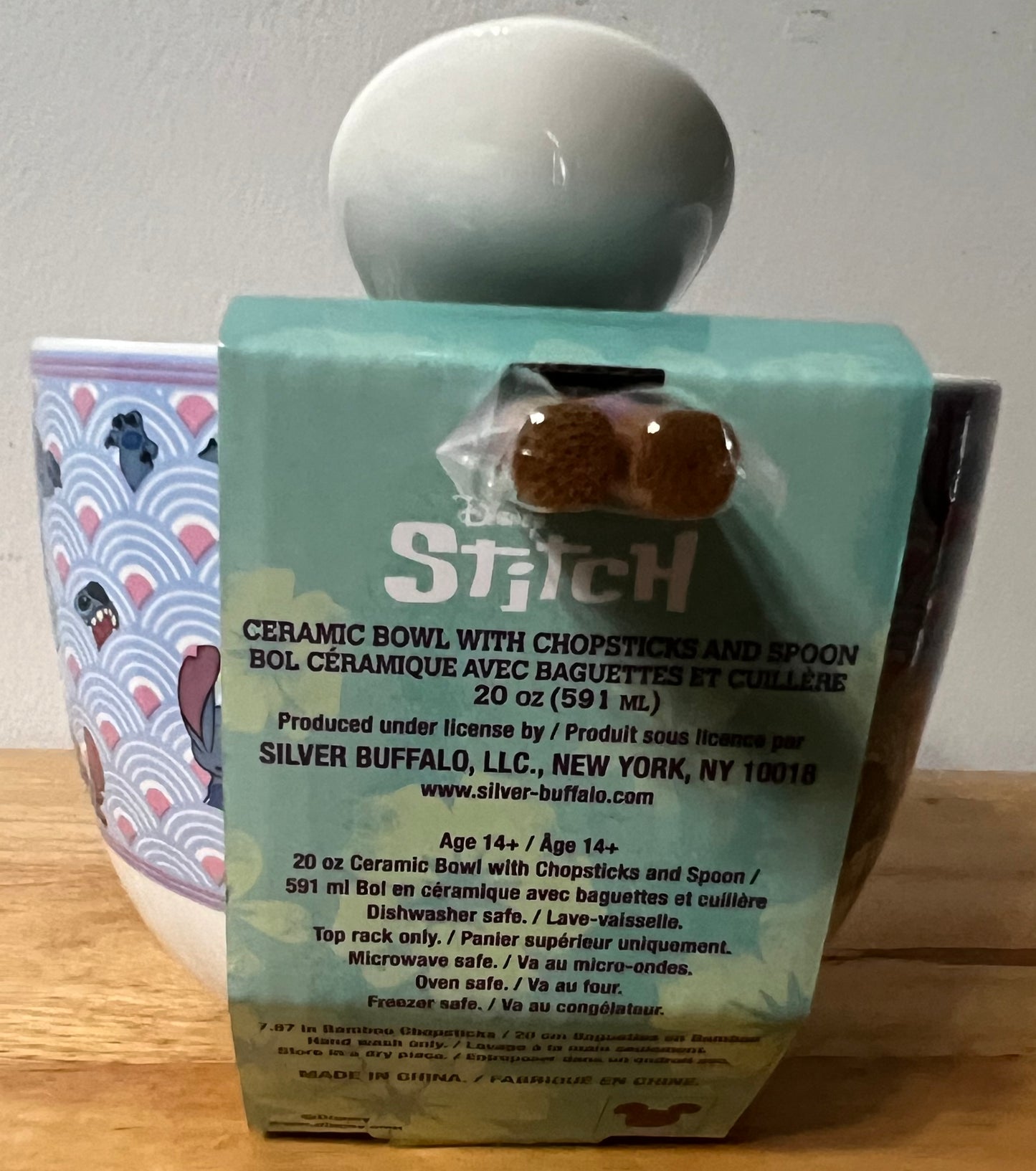 Officially Licensed Stitch 20 oz Ceramic Bowl with Spoon and Chopsticks